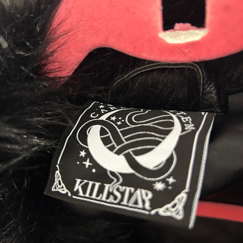 Killstar - Black Faux Fur Trim Gothic Coat with Buckle Details - Picture 5 of 5